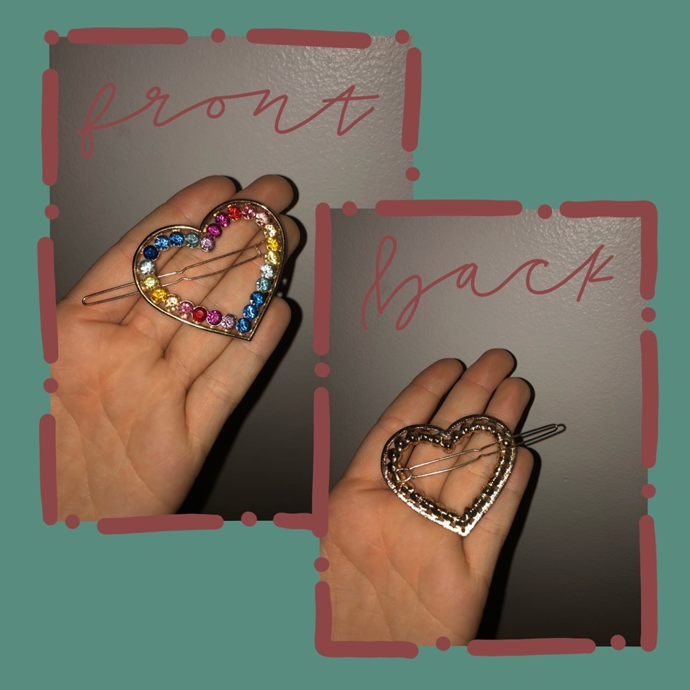 RAINBOW JEWLED HEART SHAPED HAIR CLIP